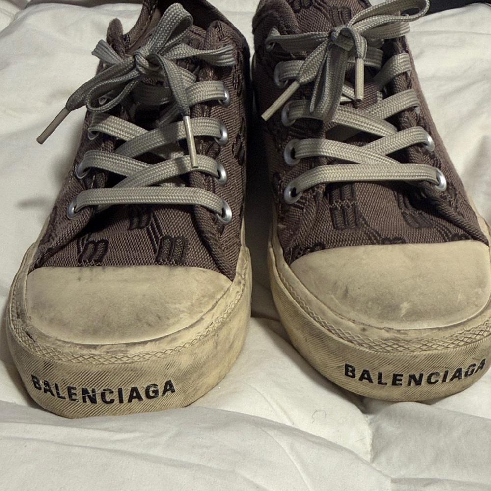 Balenciaga Brown Canvas Logo Low-Top Sneakers with Cream Soles - Picture 5 of 5